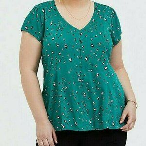 Torrid NWT Women's Plus Size 00 (M/L) Emerald Green Leopard Corset Back Blouse